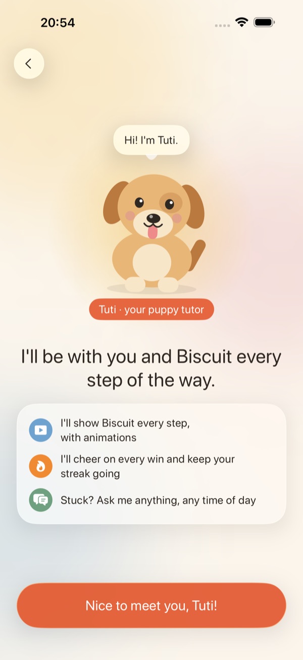 Tuti introducing himself in the app